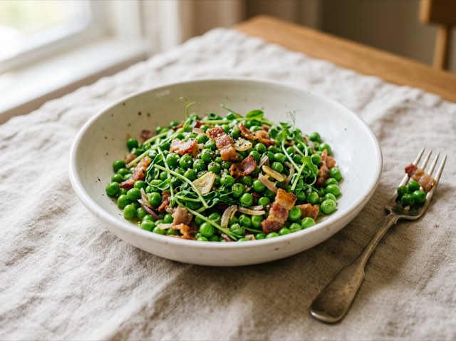 Glossy, pan-crisped savory garlic crumbles tossed with herbs and cider vinegar in a shallow ceramic serving dish.
